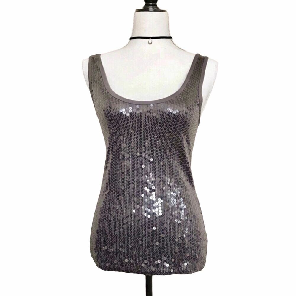 Anthropologie’s Velvet Grey Tank Top Sequined Sleeveless